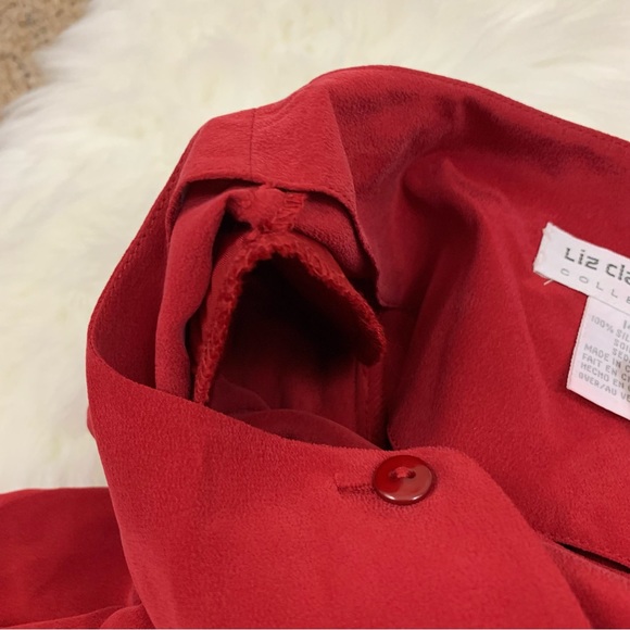 NEW Liz Claiborne Red 100% Silk Button Down Shirt - Picture 6 of 13